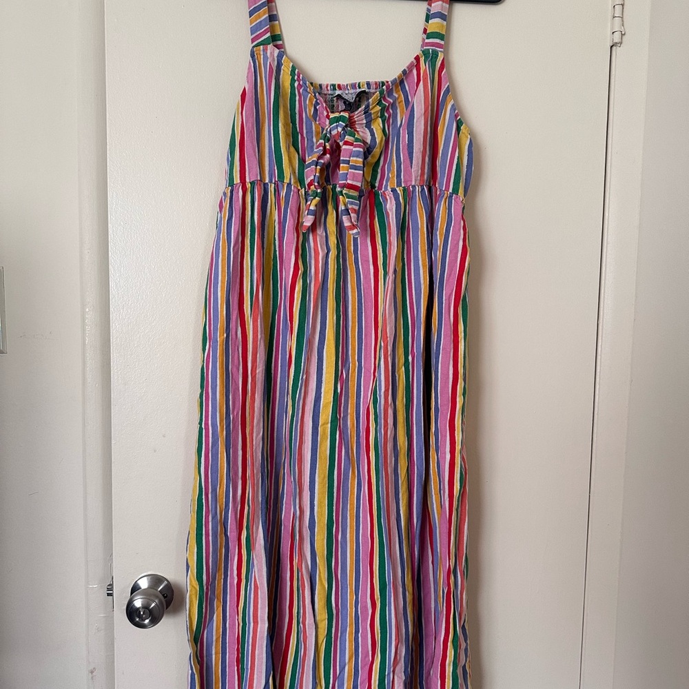 Eloquii Elements Tie Front Tank Maxi Dress Rainbow Striped